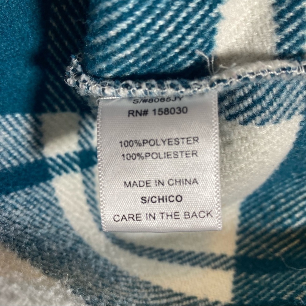 Love Tree Women's size Small oversized shacket cropped teal green white plaid - Picture 4 of 7